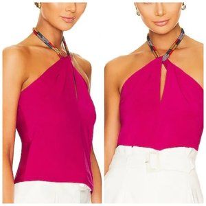 Veronica Beard Akeeva Top Fuschia Color Block beaded Top Sz 2 NWT 348